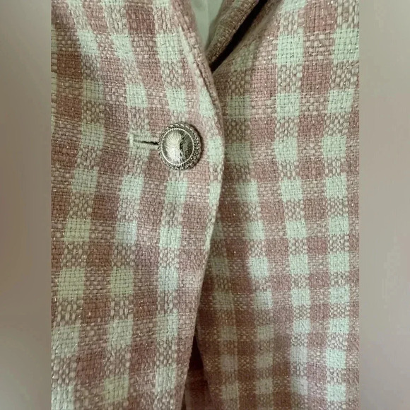 Blank NYC Blazer Women’s Gingham shimmery Med Faux Pockets Event Wedding Office - Picture 4 of 7